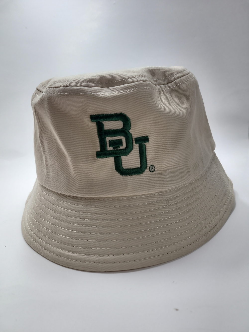 Baylor University Beige Bucket Hat with Green Embroidered BU